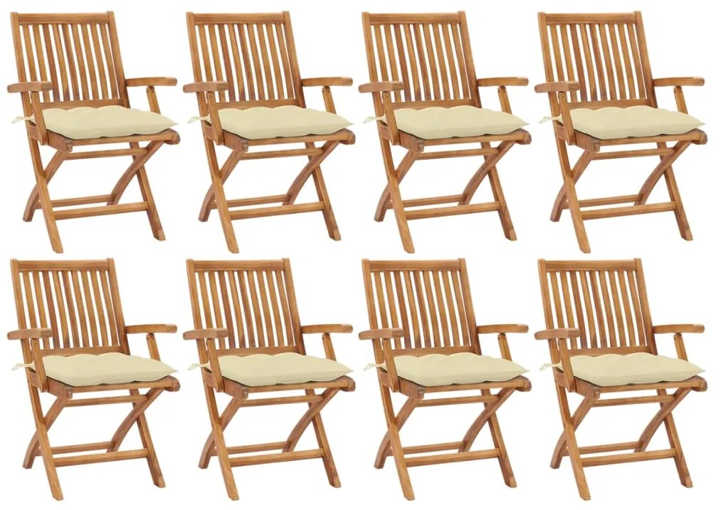 vidaXL Cadeiras de jardim dobráveis c/ almofadões 8 pcs teca maciça