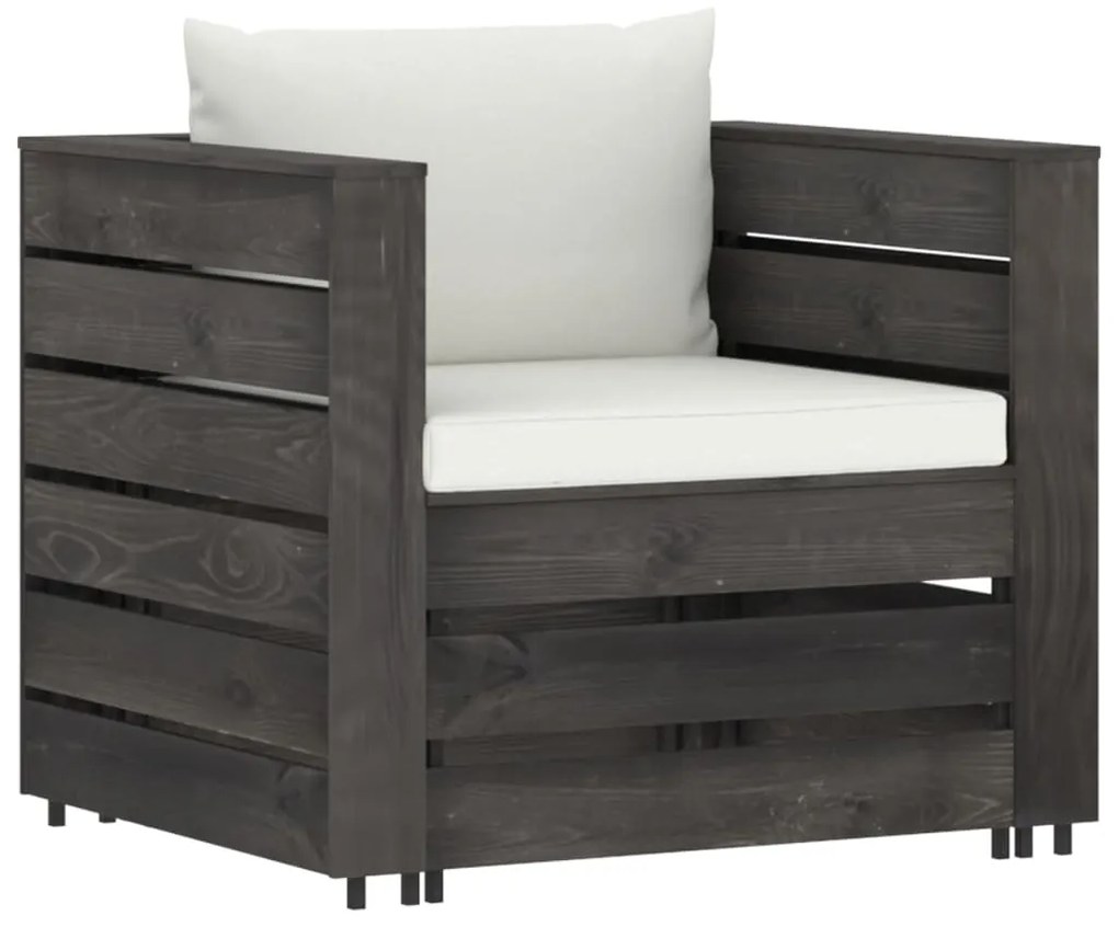 2 pcs conj. lounge jardim + almofadões madeira impreg. cinzento