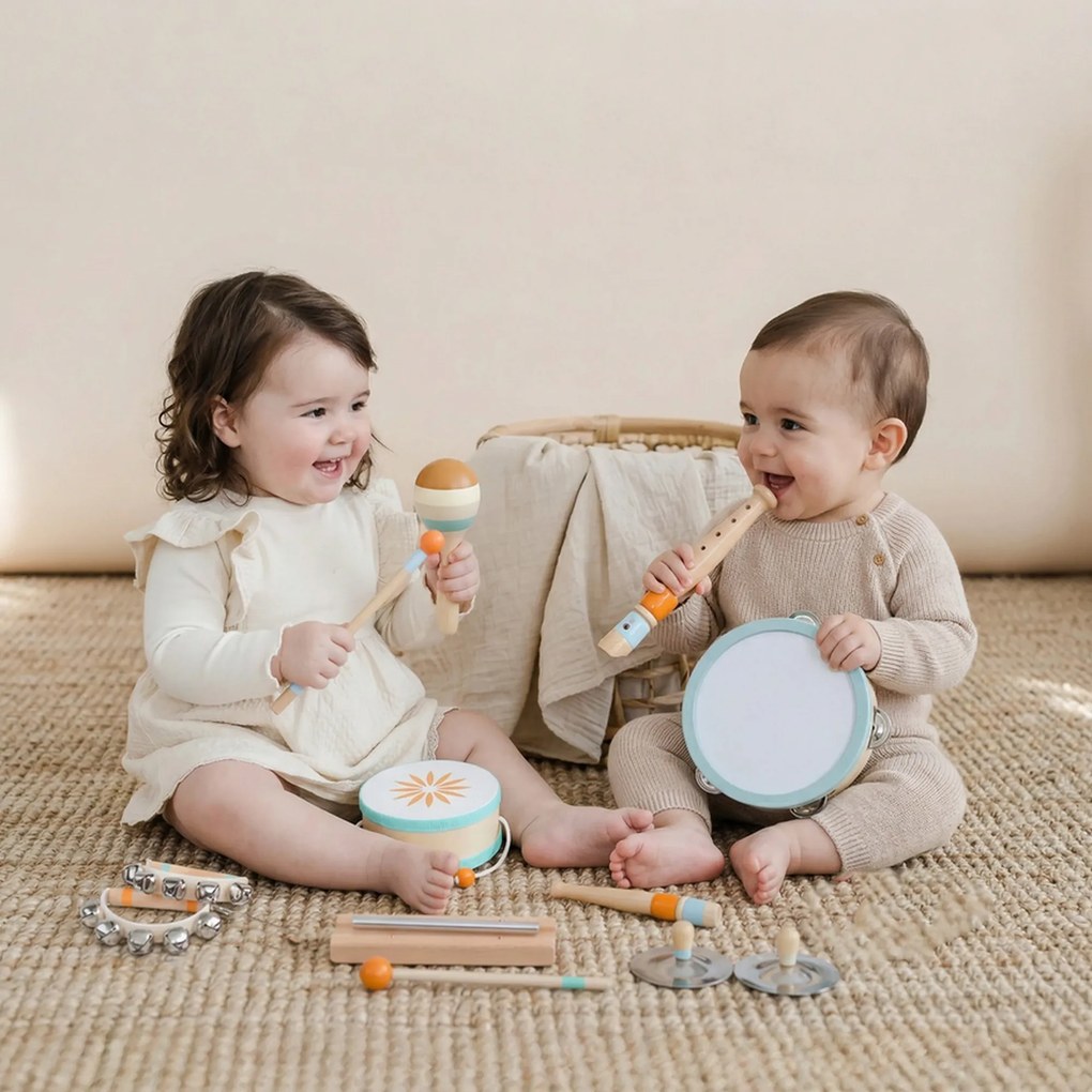 Instrumentos musicais para crianças, brinquedos musicais de madeira inspiradores, com pandeiro e maracas, para crianças a partir dos 3 anos