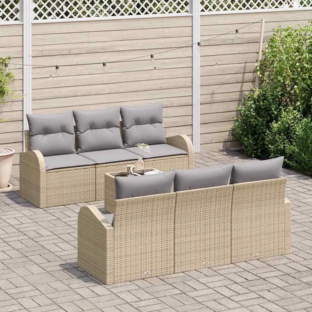 Conjunto de Sofá Jardim de 7 peças com Almofadas Bege em Rattan Sintét