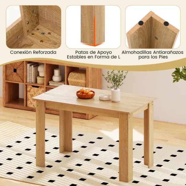 Mesa de jantar em madeira para 4-6 pessoas com pés em L para sala de jantar 120 x 70 x 75 cm 120 x 70 x 75 cm Natural