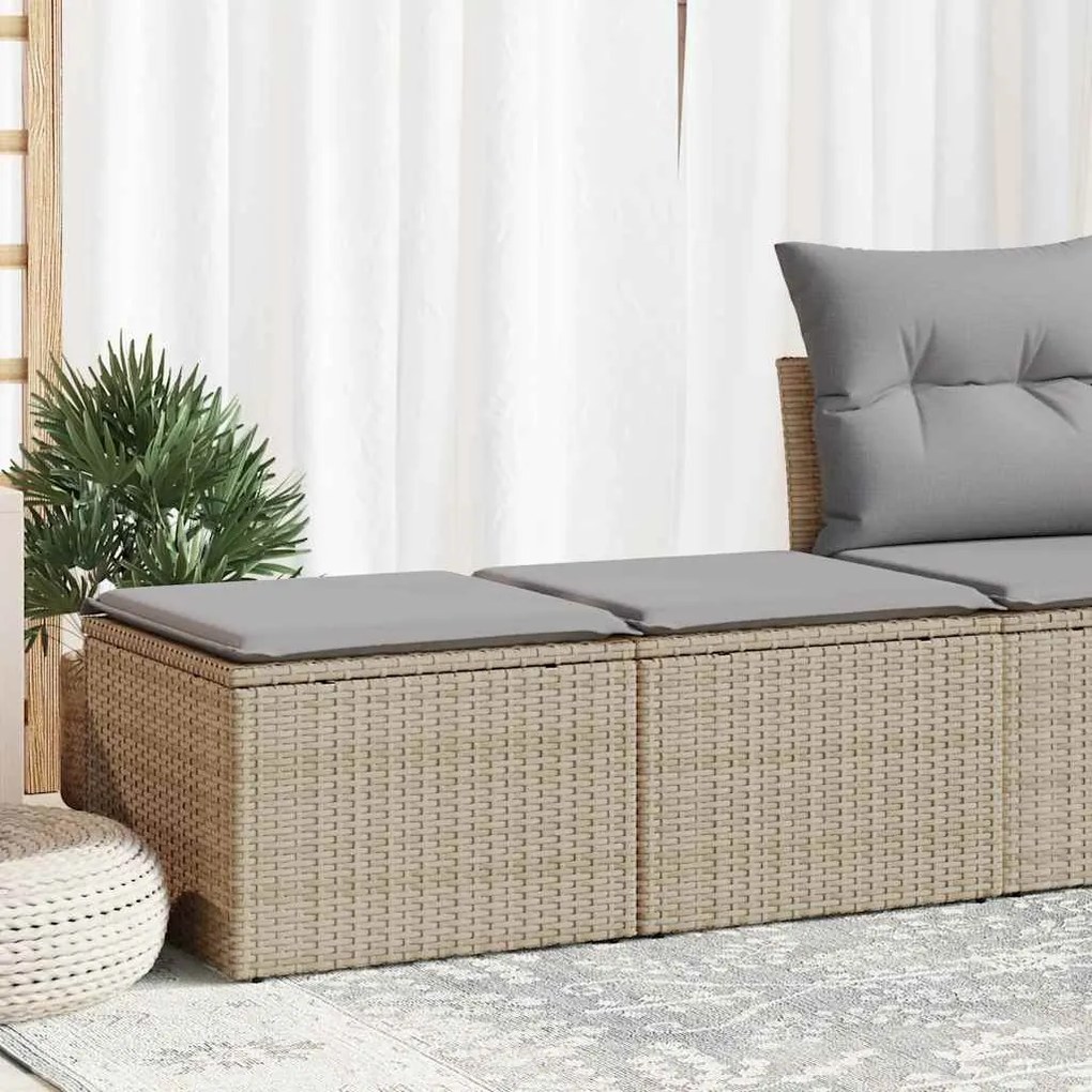 2 pcs conj. sofás p/ jardim c/ almofadões vime PE/acácia bege