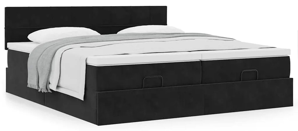 Estrutura de cama otomana com colchões 160x200 cm veludo preto