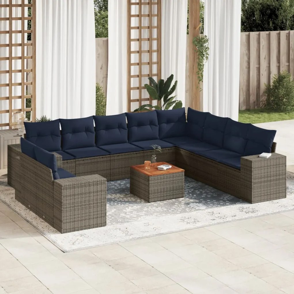 vidaXL 11 pcs conjunto sofás de jardim c/ almofadões vime PE cinzento