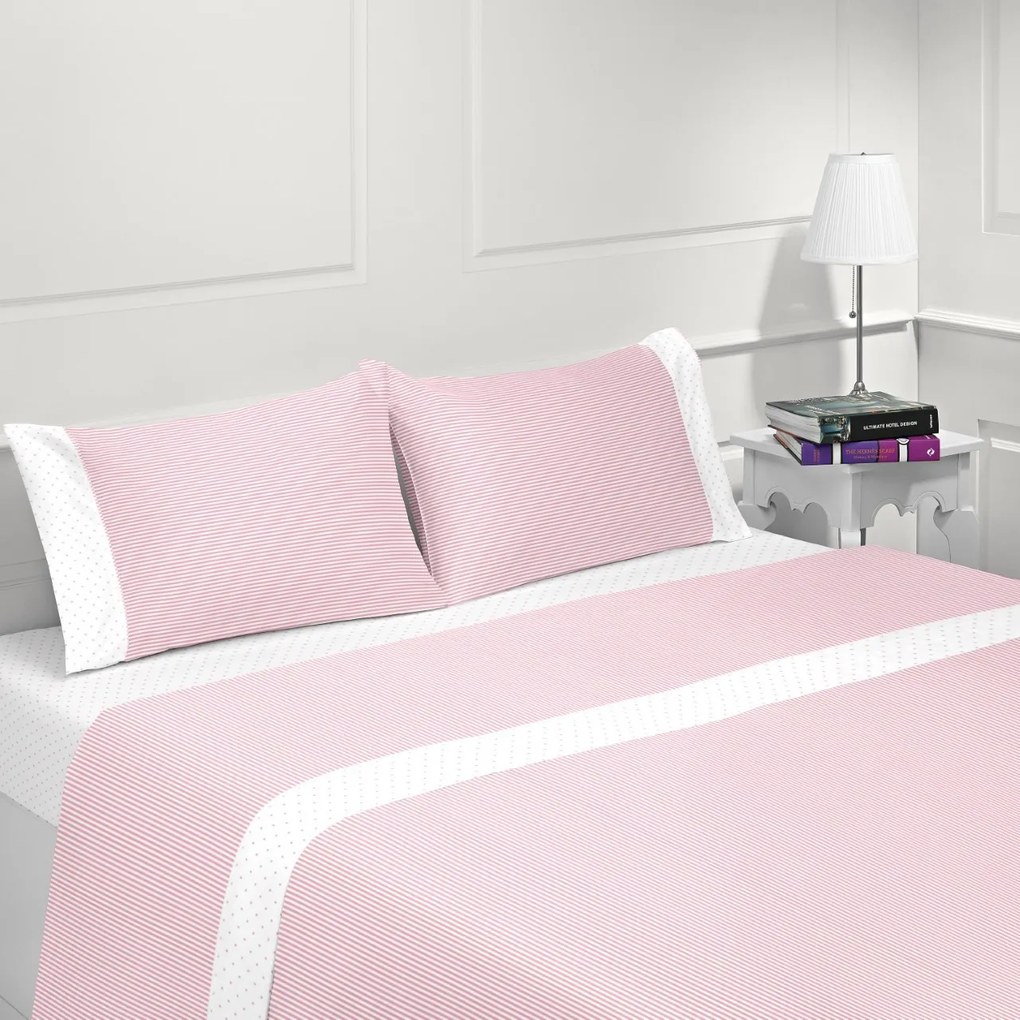 Jogo de lençóis 100% algodão - COIMBRA ROSA da Casa&Algodão: cama 200cm - 1 sábana encimera 280 x 290 cm + 1 bajera ajustable 200 x 200 + 30 cm + 2 funda almohada 50x70 cm