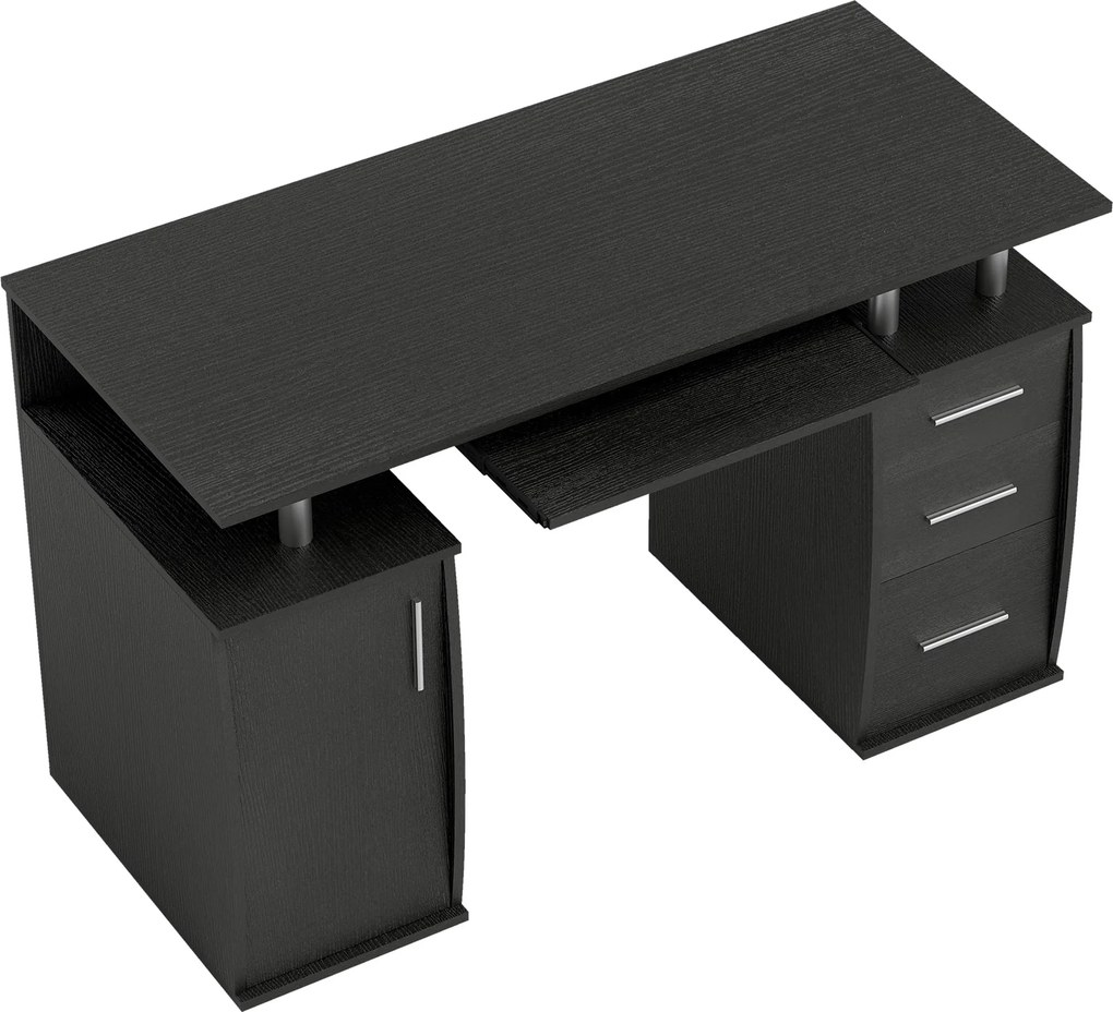 HOMCOM Secretária para computador, secretária 120 x 55 cm com suporte para teclado deslizante, 3 gavetas, para quarto, casa, preto | Aosom Portugal