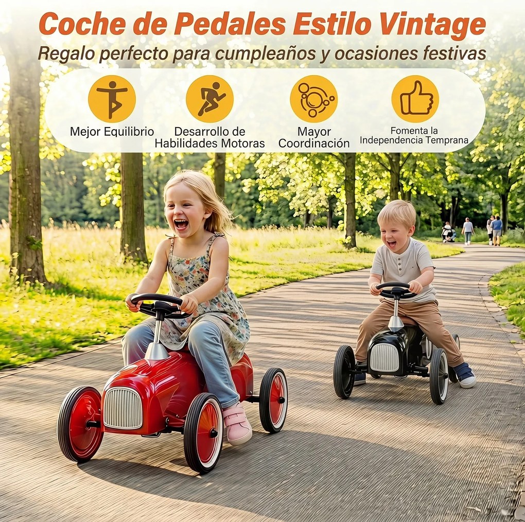 Carrinho Infantil de Condução Vintage, 75 x 39 x 40 cm, Ângulo de Direção Limitado a 50°, Preto