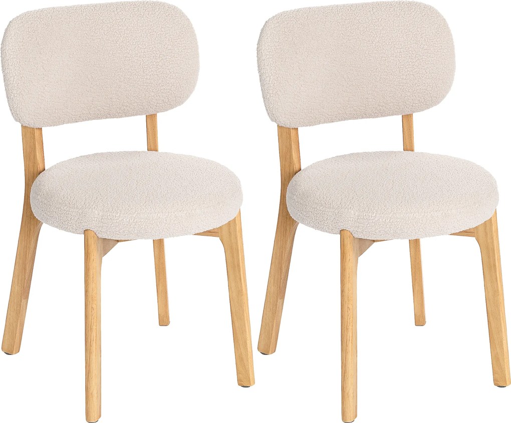 HOMCOM Conjunto com 2 Cadeiras de Jantar Cadeiras de Cozinha Estofadas Pés em Madeira de Hevea 46,5x52x80 cm Creme | Aosom Portugal