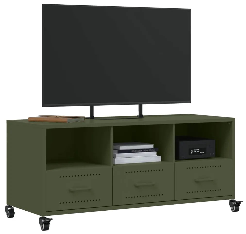 Móvel de TV 100,5x39x43,5 cm aço verde-azeitona