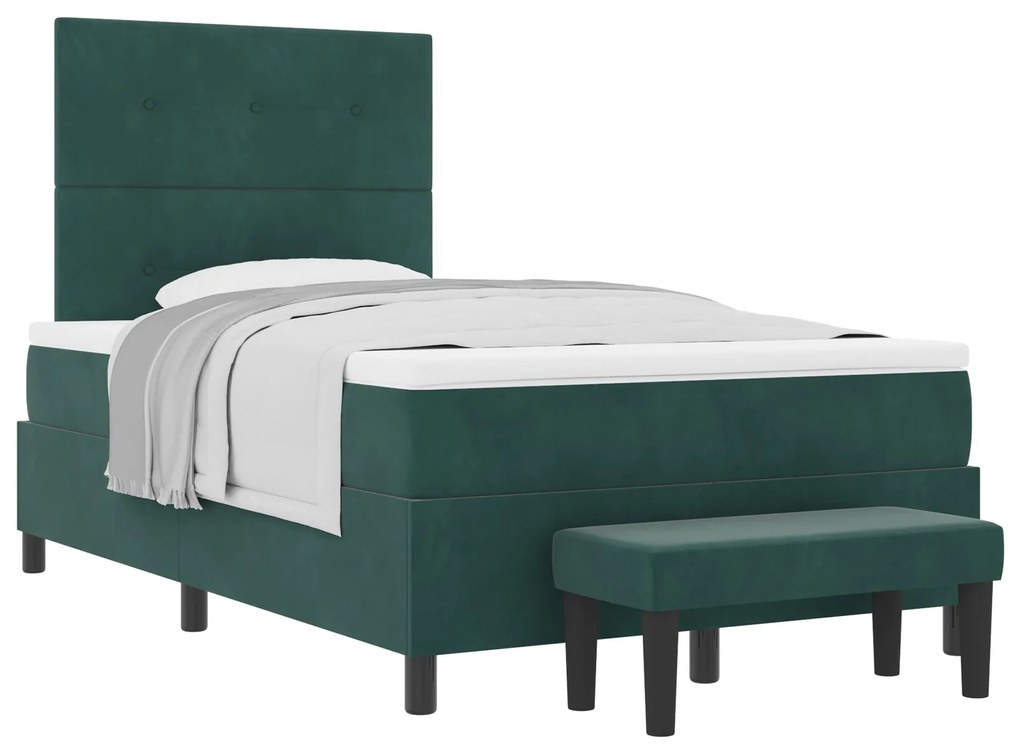 Cama Box Spring com Colchão &amp; Banco Verde Escuro 120x200 cm Veludo