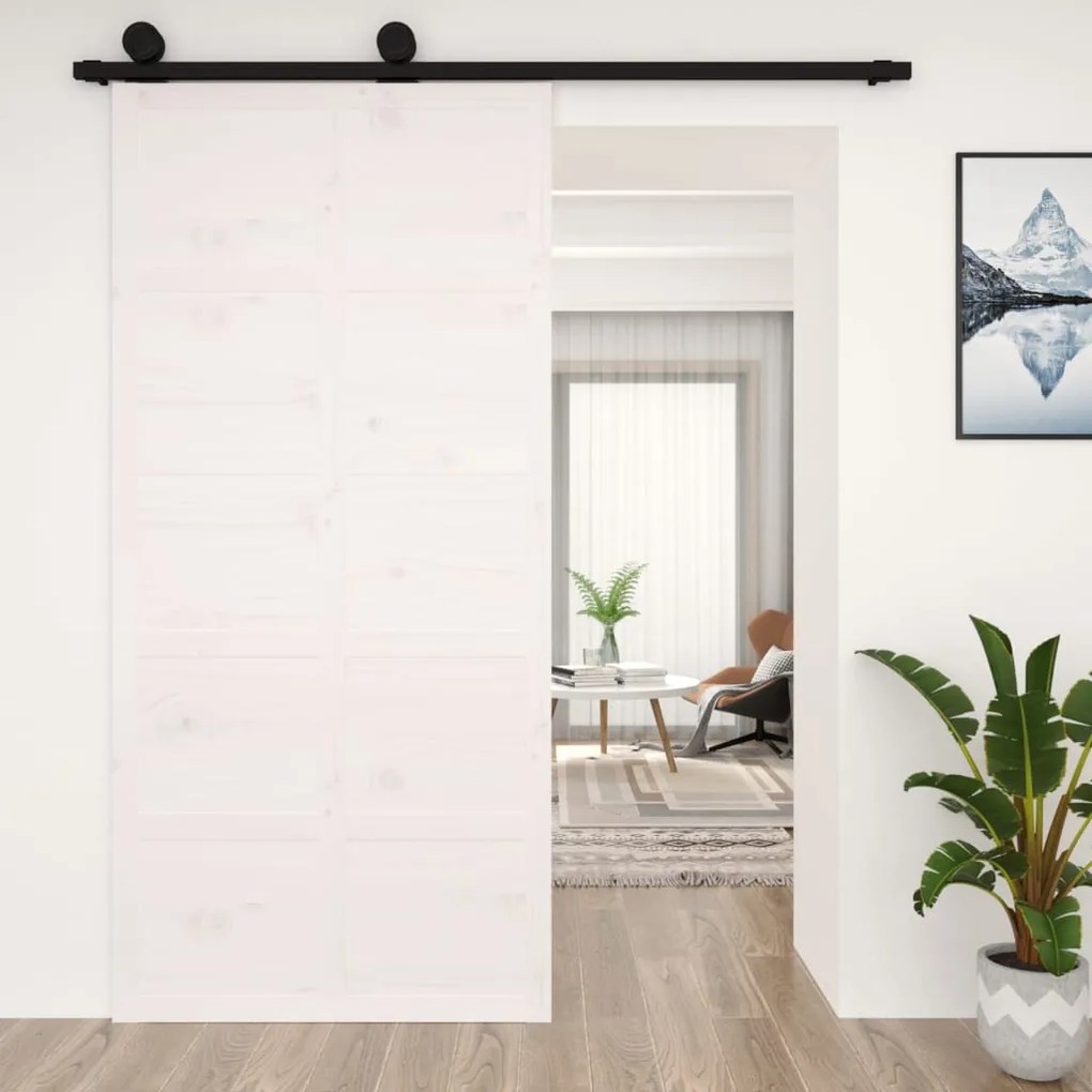 824639 vidaXL Porta de celeiro 100x1,8x214 cm madeira de pinho maciça branco