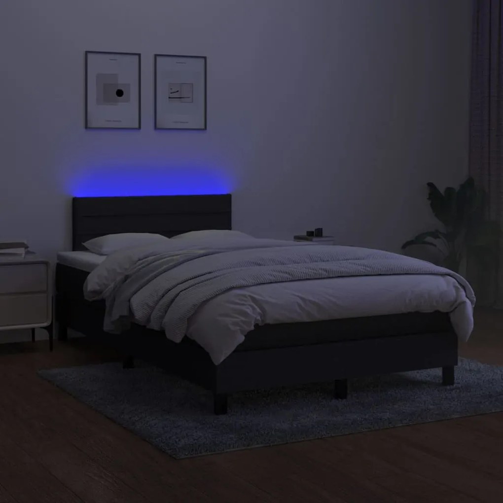 Cama box spring c/ colchão e LED 120x200 cm tecido preto