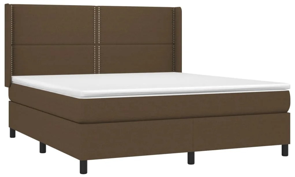 Cama box spring c/ colchão/LED 160x200cm tecido castanho-escuro