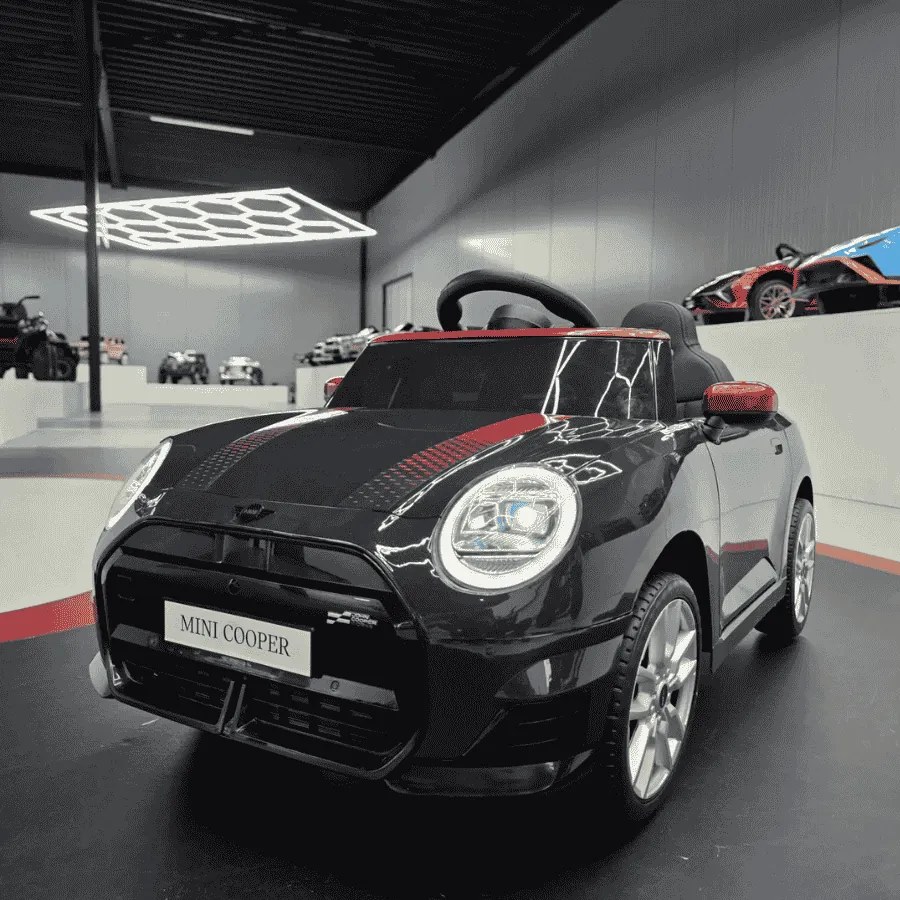 Carro elétrico para crianças Mini Cooper S 12V Pneus EVA, Assento de couro sintético Preto metálico