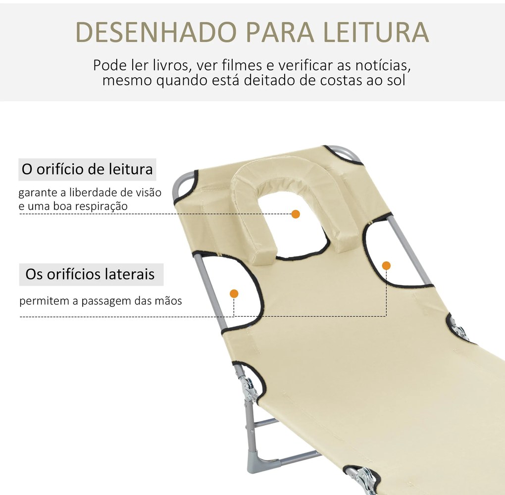 Espreguiçadeira Dobrável com Orifício de Leitura – Relaxa Sable – Bege