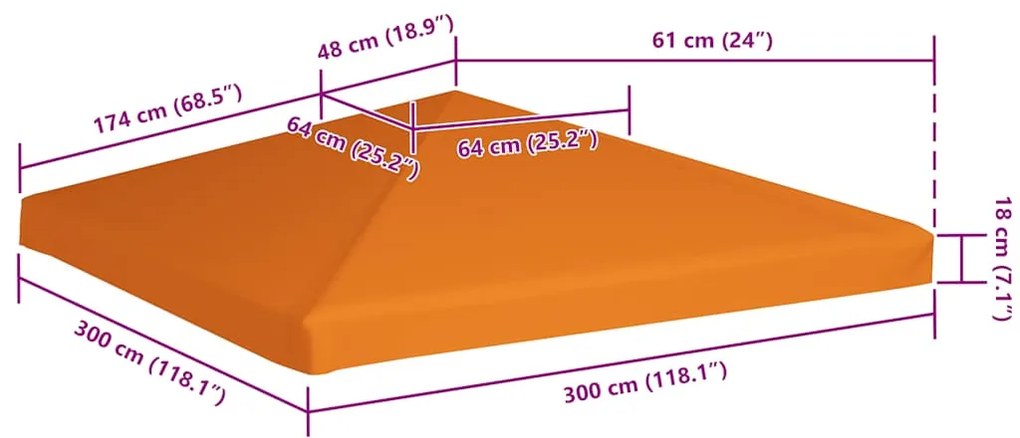 Cobertura de gazebo 310 g/m² 3x3 m laranja