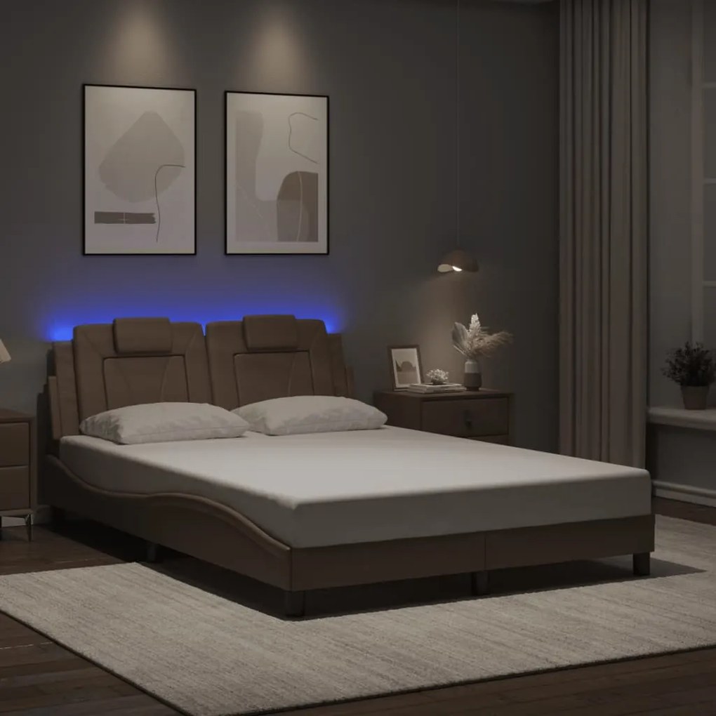 vidaXL Estrutura cama c/ luzes LED 120x200 couro artificial cappuccino