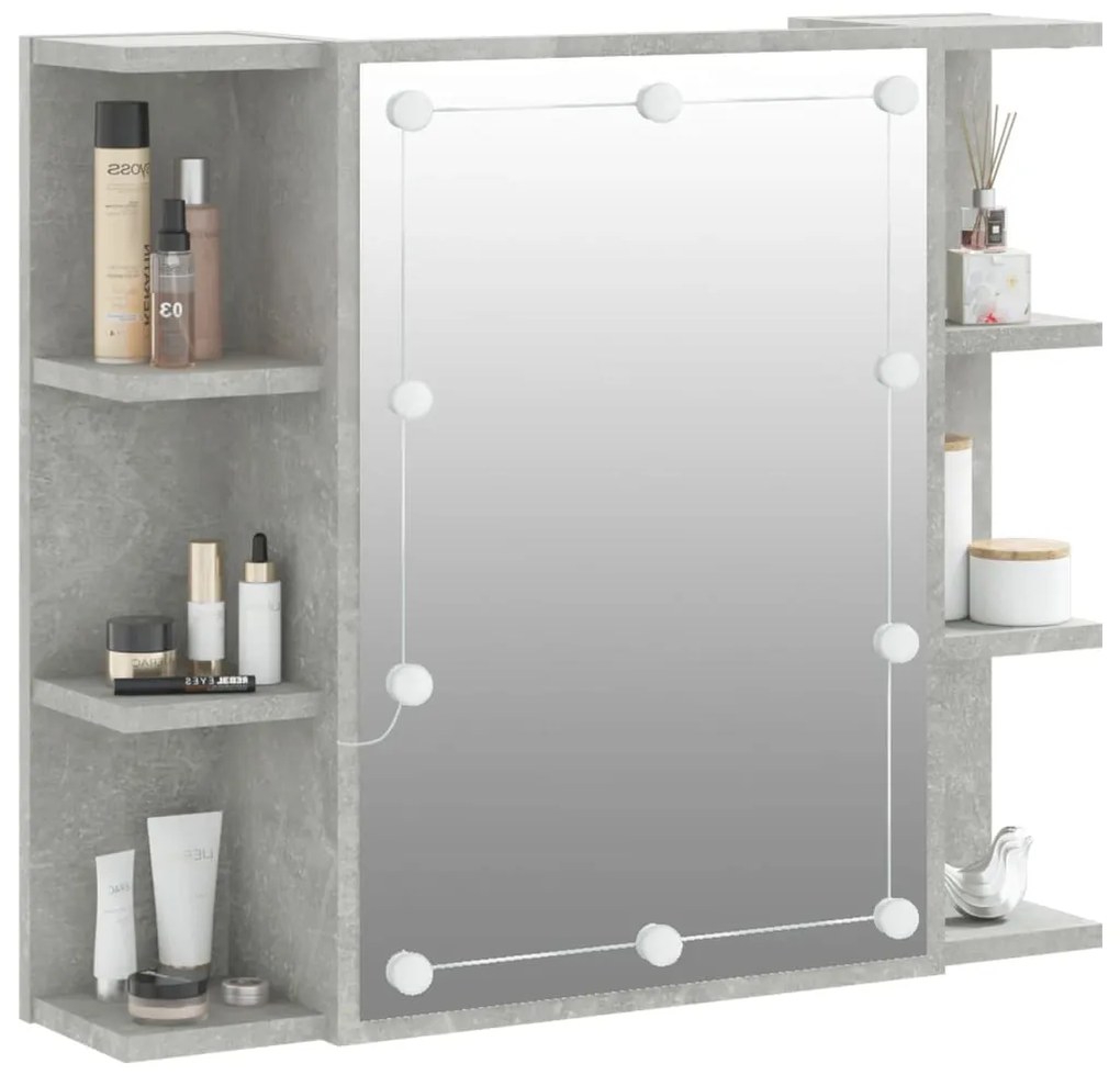 Armário espelhado com LED 70x16,5x60 cm cinzento cimento