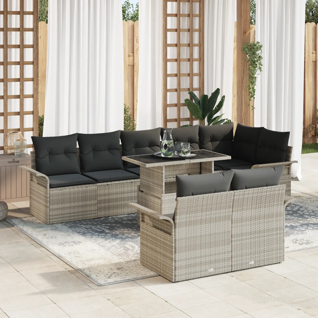 vidaXL Conjunto de 9 Peças de Sofá de Jardim com Almofadas Cinza Claro de Vime