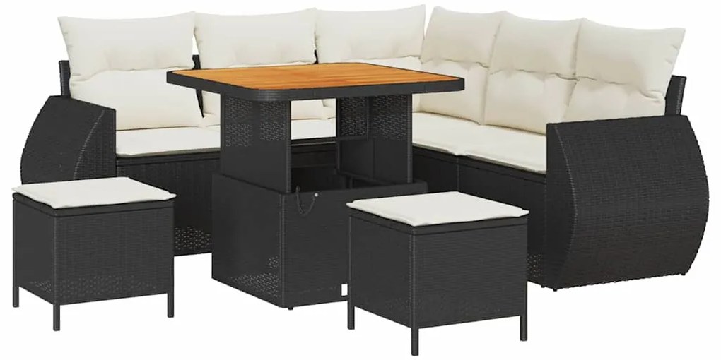 Conjunto de Sofá de Jardim vidaXL de 8 Peças com Almofadas Preto Ratta