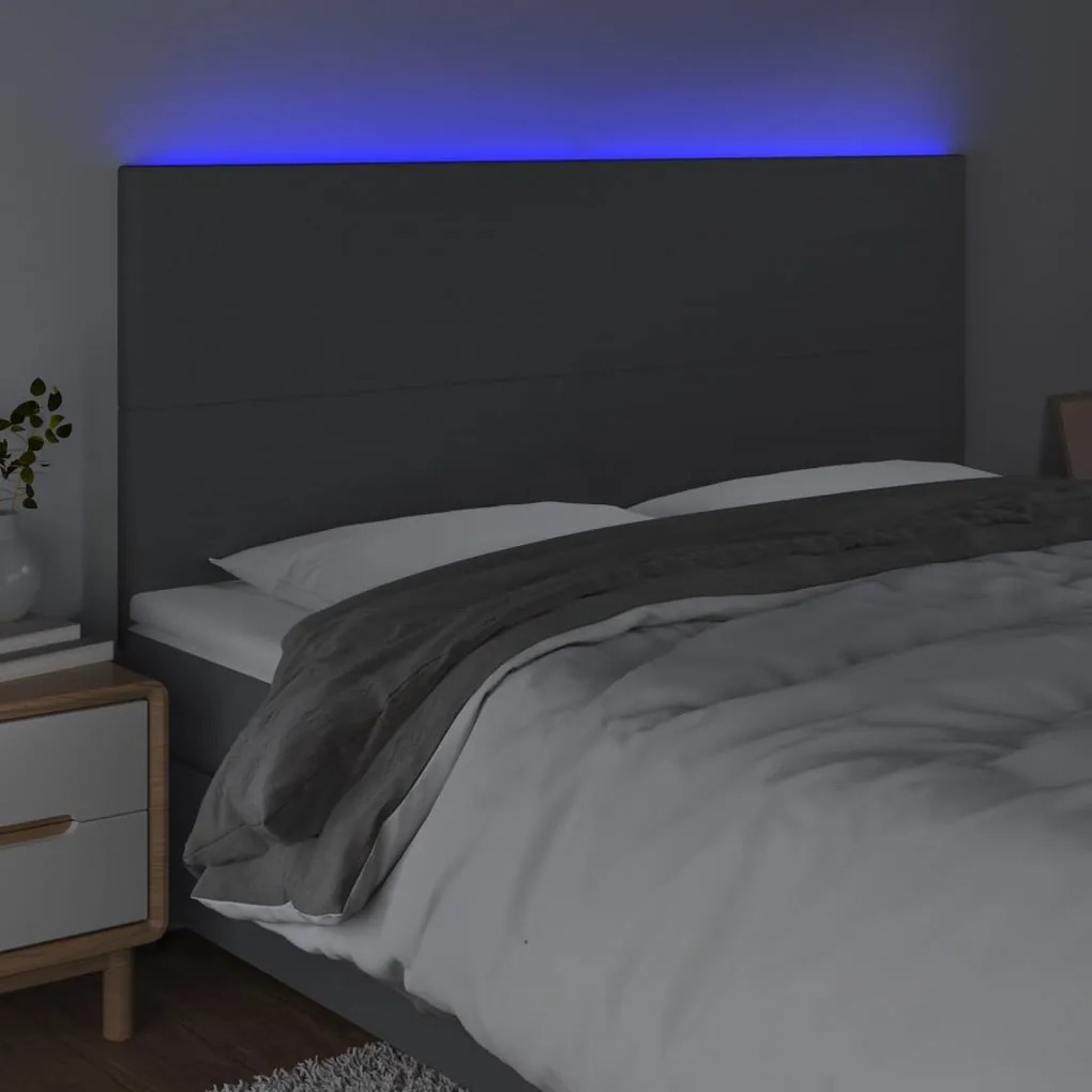 Cabeceira de cama c/ LED tecido 180x5x118/128 cm cinza-escuro