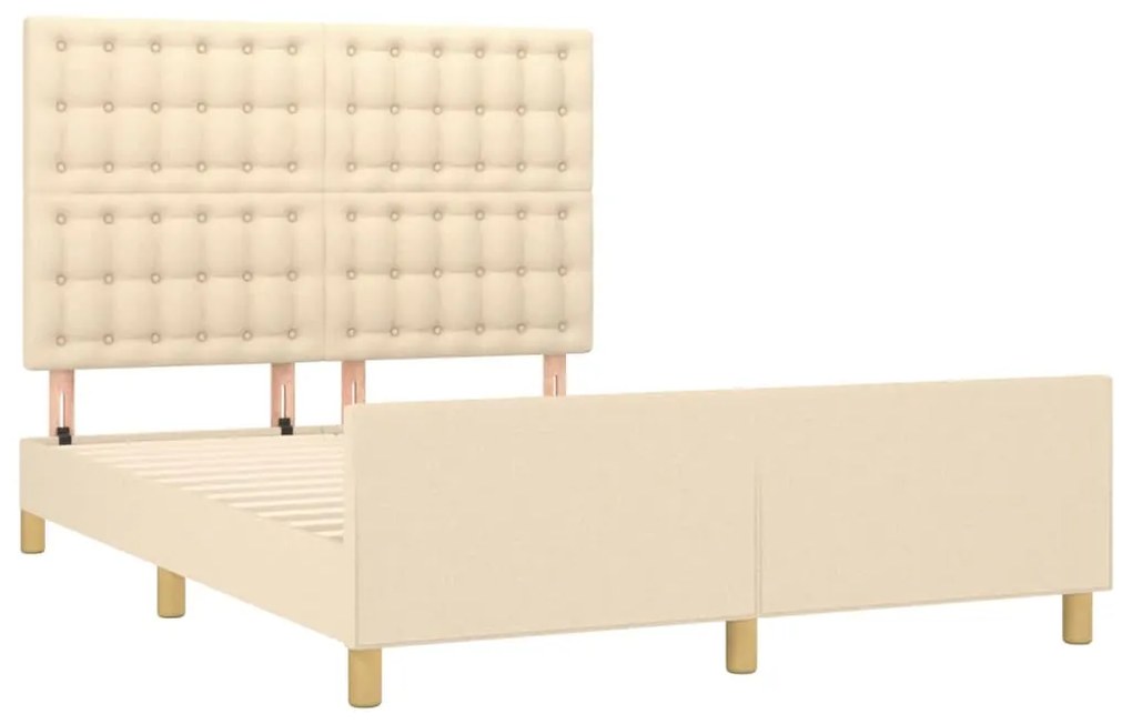 Estrutura de cama c/ cabeceira tecido cor creme 140x190 cm