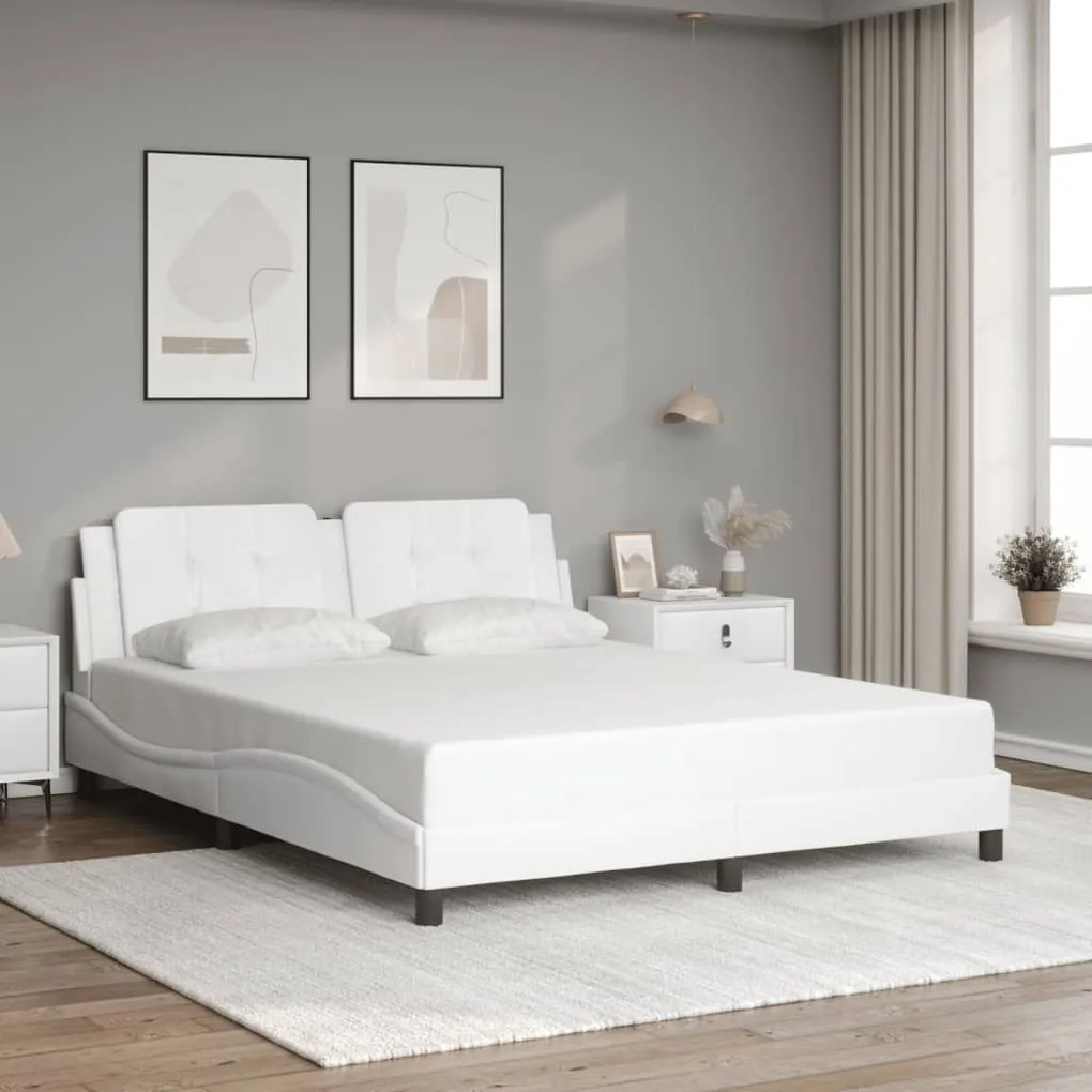 Estrutura cama c/ cabeceira 160x200 cm couro artificial branco