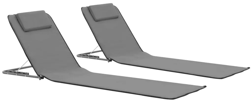 44330 vidaXL Colchões de praia dobráveis 2 pcs aço e tecido cinzento