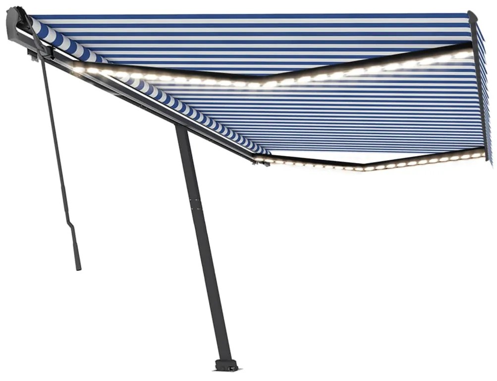 Toldo retrátil manual com LED 500x350 cm azul e branco
