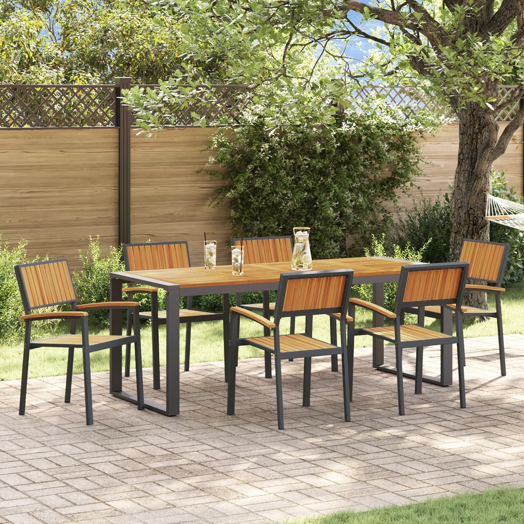 vidaXL Conjunto de Jantar para Jardim de 7 Peças em Madeira Sólida de Acácia e Metal