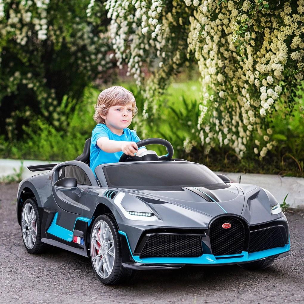 Carro Elétrico Infantil Bugatti Divo para Crianças de 3-6 Anos Carro a Bateria 12V com 2 Motores Controlo Remoto Faróis LED Buzina Música USB MP3 e Ve