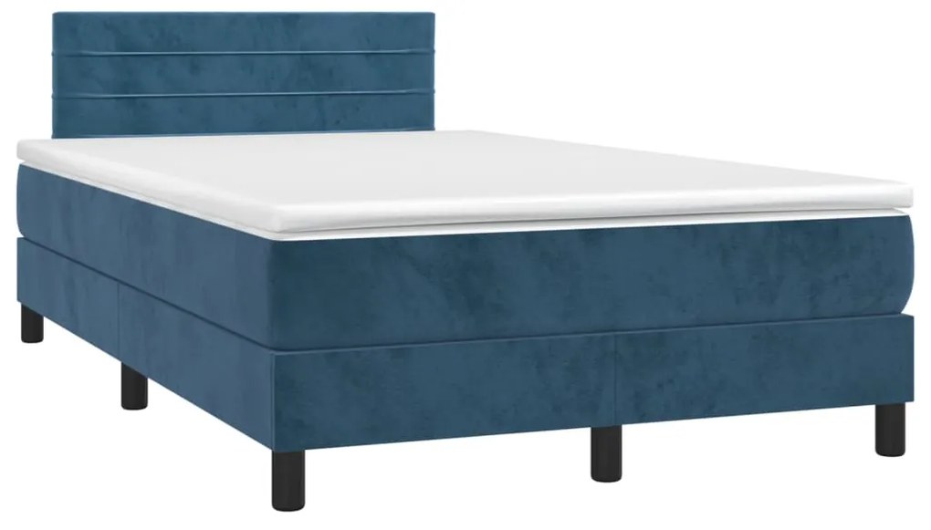 Cama boxspring com colchão 120x200 cm veludo azul-escuro