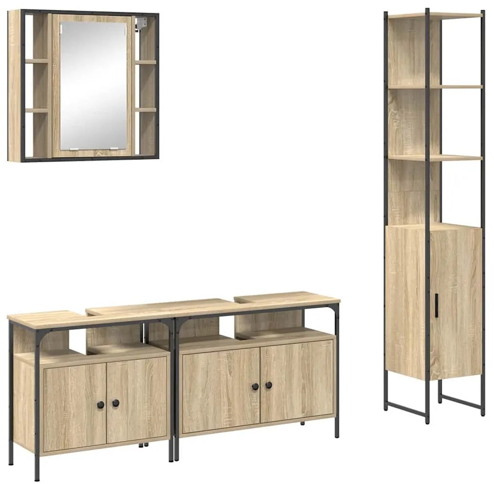 Conjunto de Móveis para Banheiro 4 pcs Carvalho sonoma