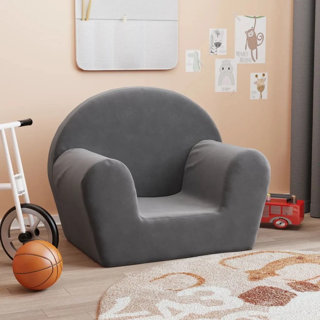 vidaXL Sofá infantil pelúcia macia antracite