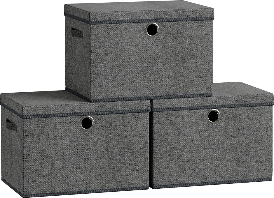 Conjunto de 3 Caixas de arrumação 43 x 30 x 30 cm (C x L x A), com tampa, caixas organizadoras cinzento ardósia
