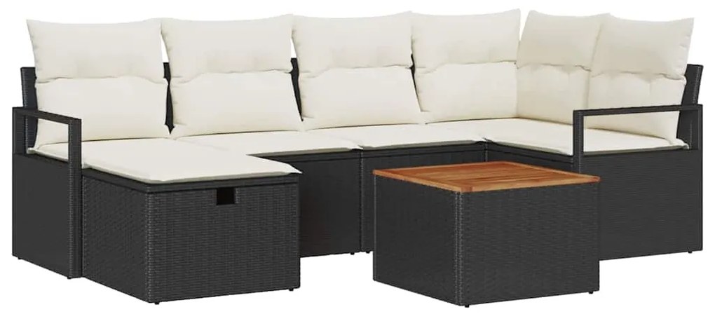Conjunto de Sofás Jardim vidaXL de 7 Peças com Almofadas Preto Rattan