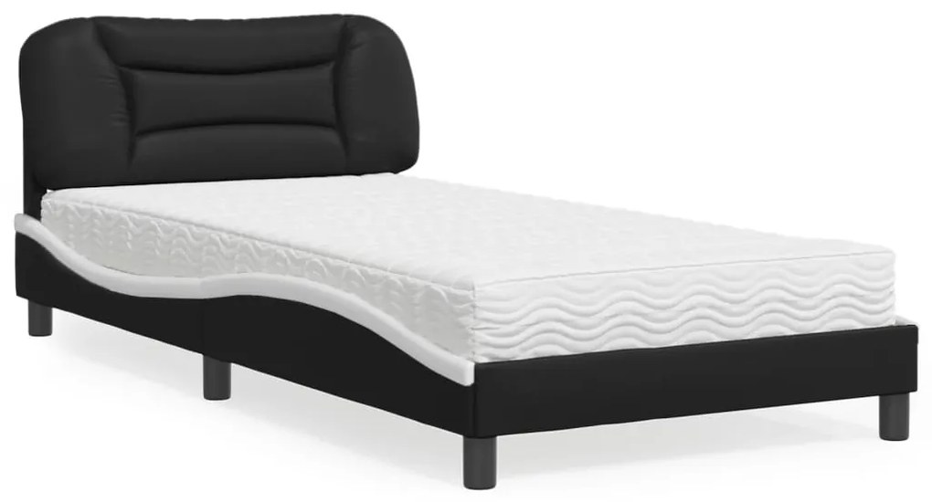 vidaXL Cama com colchão 100x200 cm couro artificial preto e branco
