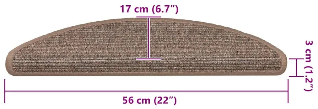 Tapetes de escada adesivos 15 pcs 56x17x3 cm castanho-claro