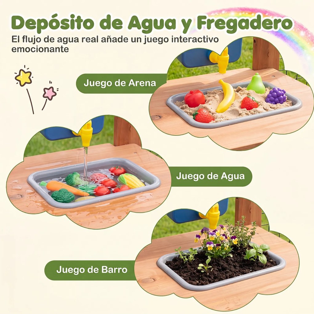 Cozinha  Infantil para Exterior, 112 x 40 x 101 cm, com Floreira e Treliça, Natural