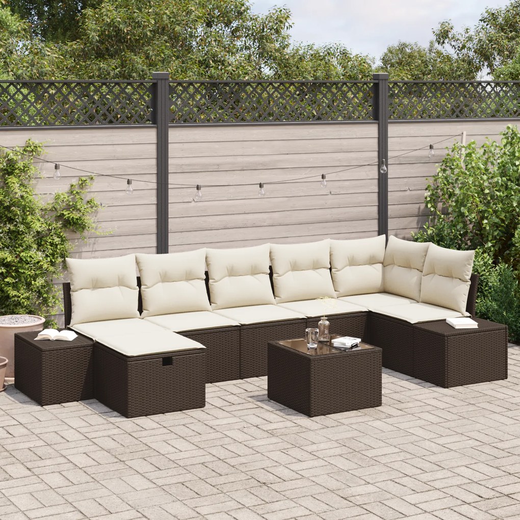 Conjunto de Sofá de Jardim de 8 Peças com Almofadas, Marrom, Rattan de