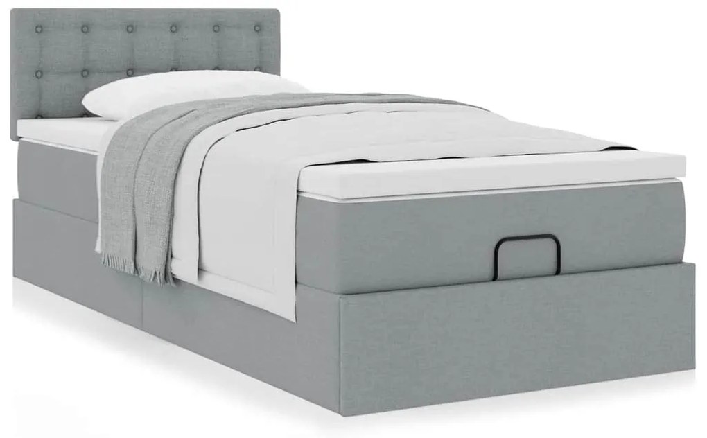 Cama otomana com colchão 100x200 cm tecido cinzento claro