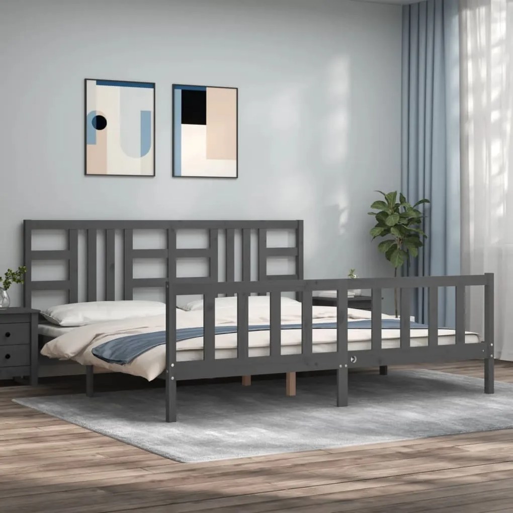 vidaXL Estrutura de cama com cabeceira 200x200 cm madeira maciça cinza