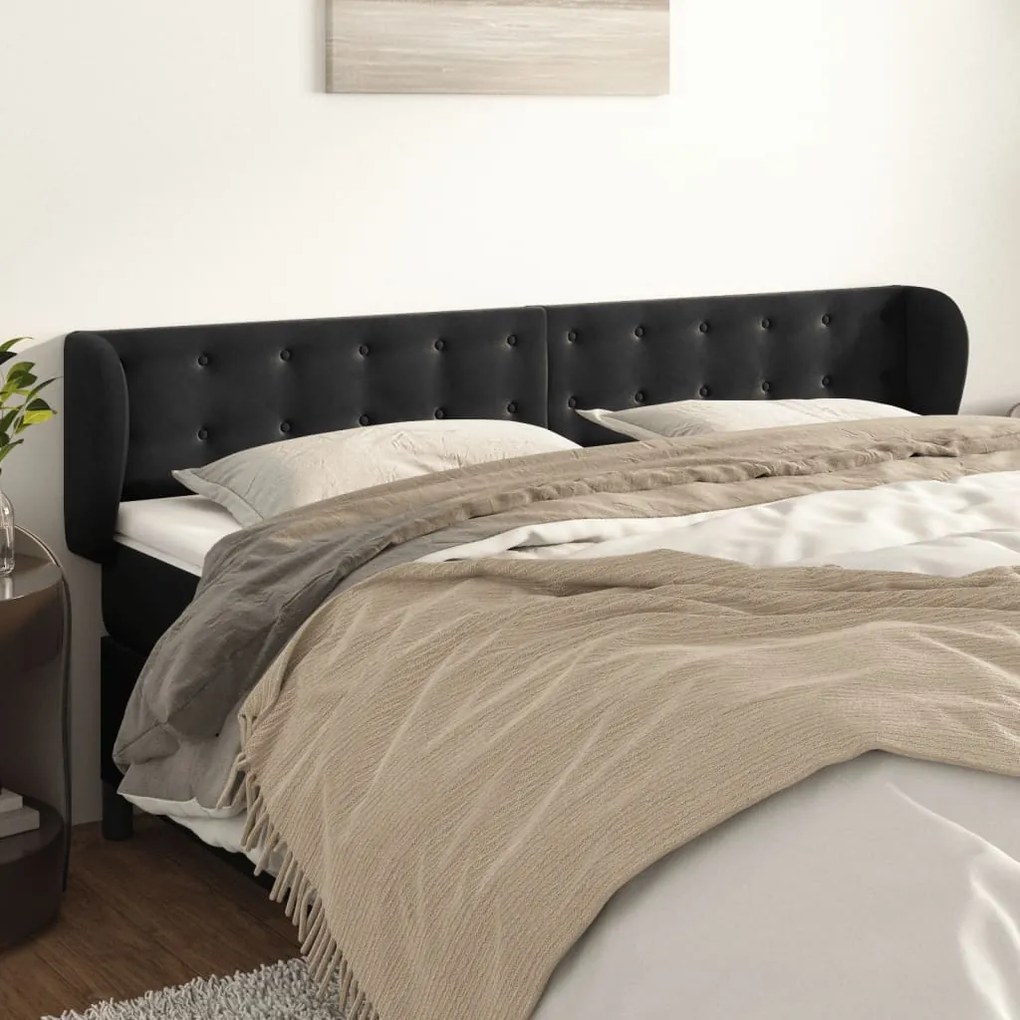 Cabeceira de cama c/ abas veludo 163x23x78/88 cm preto