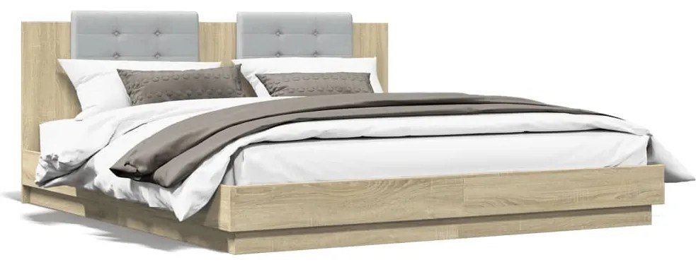 Estrutura cama c/ cabeceira/luzes LED 180x200cm carvalho sonoma