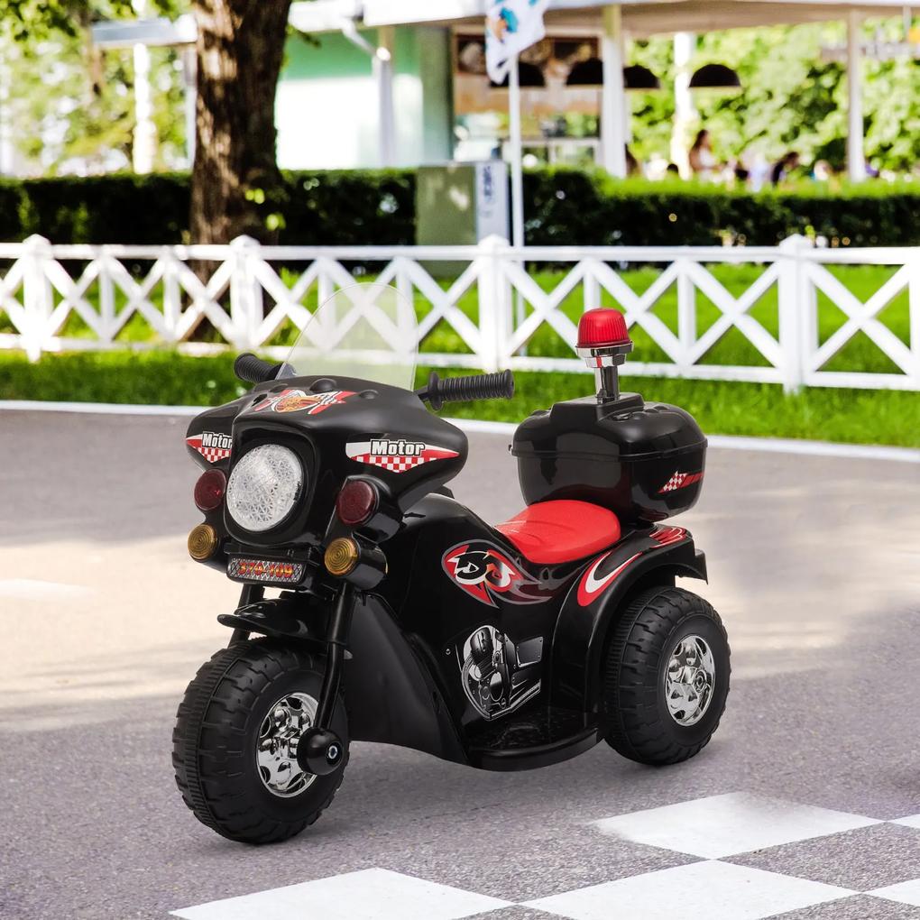 HOMCOM Mota Elétrica para Crianças de 18-36 Meses Motocicleta Infantil com 3 Rodas e Bateria 6V com Música Buzina Farol Baú 80x35x54cm Preto