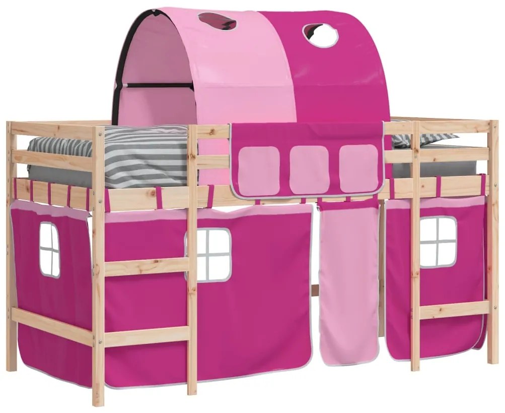Cama alta p/ criança c/ túnel 80x200 cm pinho maciço rosa