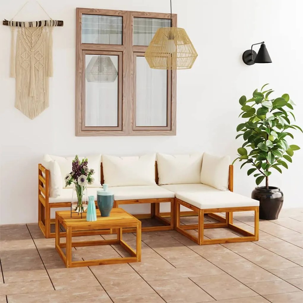 vidaXL 5 pcs conj. lounge jardim c/ almofadões madeira acácia maciça