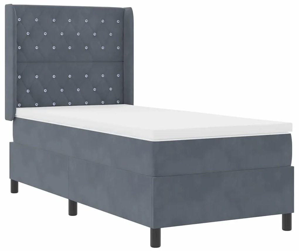 vidaXL Cama Box com cabeceira Cinza Escuro 90 x 190 cm Veludo