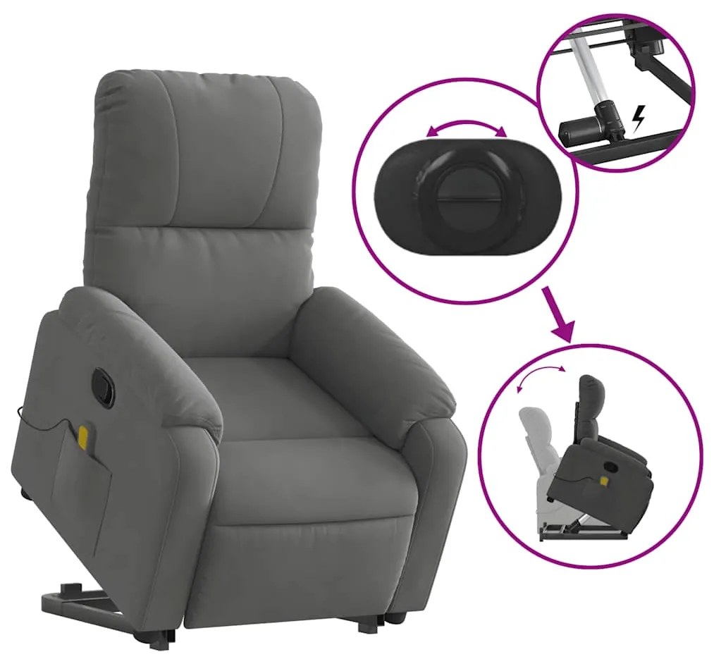 Poltrona massagens reclin. elevatória microfibra cinza-escuro