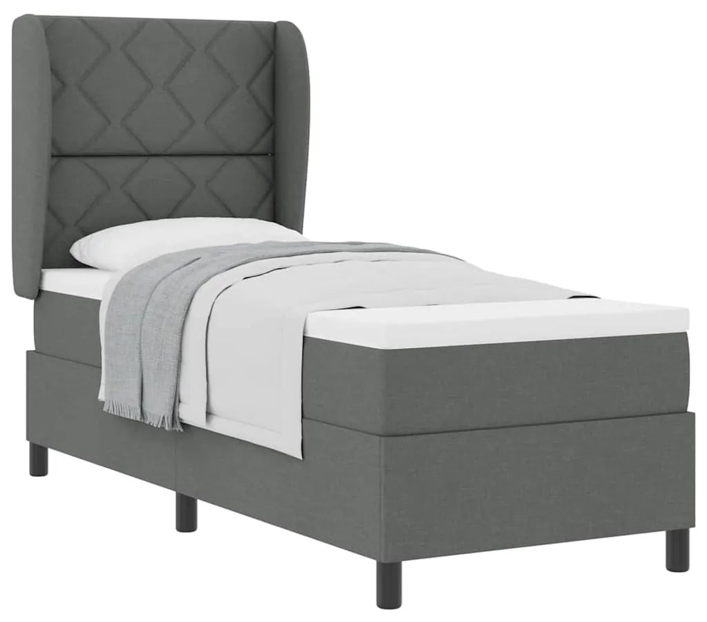 Cama Box com Colchão Cinza Escuro, 80x200 cm, Tecido